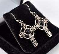 Emerald Gemstone Cross Gemstone Dangle Earrings in Sterling Silver