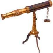 Vintage Nautical Brass Spyglass Telescope with Wooden Tripod Stand