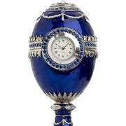 Limited Edition Blue Faberge Egg with Pearl and Clock