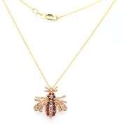 14KT Yellow gold Ruby and diamond bee pendant on chain