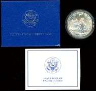 2 Different BU Commemorative Silver Dollars w/Box & CoA: 1986 & 1992