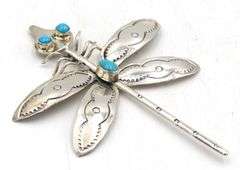 925 Sterling silver signed turquoise dragon fly pin