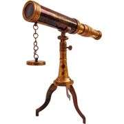 Vintage Nautical Brass Spyglass Telescope with Wooden Tripod Stand
