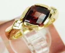 Vintage 14K Cushion Cut Garnet & Diamonds Ring, Size 5.75