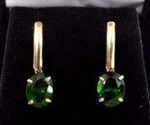 Amazing 10K Yellow Gold Emerald Gemstone Dangle Earrings