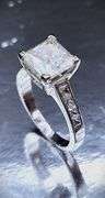 14 K White Gold Plated Huge 5 Ct Princess Cut Lab Simulated Diamond Ring