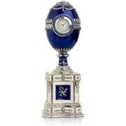 Limited Edition Blue Faberge Egg with Pearl and Clock