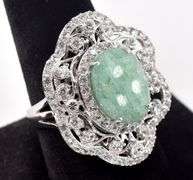 Beautiful 7.75CTW Emerald and White Sapphire Gemstone Ring in Sterling Silver