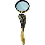 Gold Plated Brass Magnifying Glass with Goat Horn Handle
