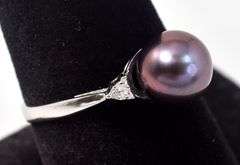 Pearl and Diamond Ring in Sterling Silver