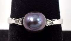 Pearl and Diamond Ring in Sterling Silver