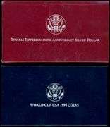 2 Different BU Commemorative Sets w/Box & CoA: 1993 Dollar & 1994 2-Piece