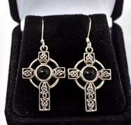 Emerald Gemstone Cross Gemstone Dangle Earrings in Sterling Silver