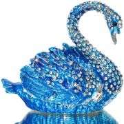 Blue Swan Trinket Box Hand-Painted Collectible Ring Holder