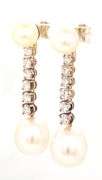 14kt Yellow gold diamond and pearl drop earrings