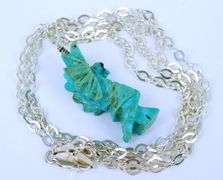 Carved Turquoise Dragon Pendant on Sterling Chain