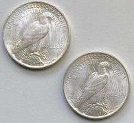 2 Frosty White BU 1923 Peace Dollars