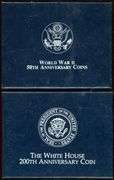 2 Different BU Commemorative Silver Dollars w/Box & CoA: WWII & White House
