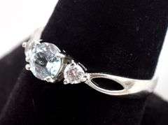 Aquamarine and CZ Gemstone Ring in Sterling Silver