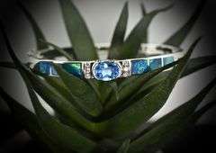 Wonderfully Vibrant 14K White Gold Bracelet with Blue Topaz and Opal