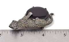 Jaguar Pin with Black Onyx and Marcasite Gemstone in Sterling Silver