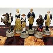 18" Cherry & Burlwood Board American Revolutionary Chess Set