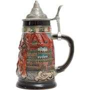 German Oktoberfest Ceramic Beer Stein with Pewter Lid