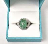 Stunning 7.50CTS Oval Cabochon-Cut Natural Emerald & Sapphire Gemstone Ring in Sterling Silver