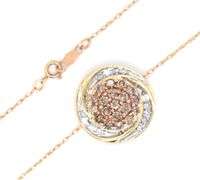 10kt Yellow gold Chocolate and white diamond cluster pendant on chain necklace