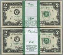 2 Diff Superb Gem CU Bank-Sealed Packs Series 2017-A $2 Bills in Sequence (E & L)