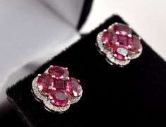 Gorgeous 14K White Gold Pink Topaz Gemstone and Diamond Earrings