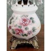 Victorian Style Hurricane Rose Table Lamp with Crystal Beads