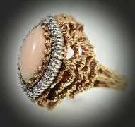 Mid-Century Modern 14K Coral & Diamond Ring