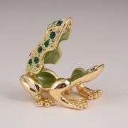Handcrafted Keren Kopal Gold Frog with Green Crystals