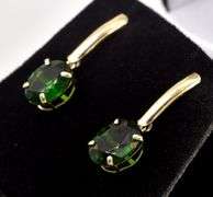 Amazing 10K Yellow Gold Emerald Gemstone Dangle Earrings