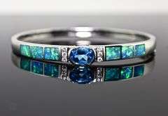 Wonderfully Vibrant 14K White Gold Bracelet with Blue Topaz and Opal