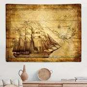 Nautical Pirate Treasure World Map Tapestry