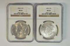Great near Gem BU 1898 & 1898-O Morgan Silver Dollars. NGC MS64