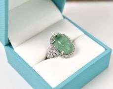 Stunning 7.50CTS Oval Cabochon-Cut Natural Emerald & Sapphire Gemstone Ring in Sterling Silver