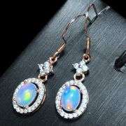 GENUINE ETHIOPIAN OPAL & CREATED WHITE SAPPHIRE STERLING SILVER DANGLE EARRINGS