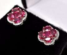 Gorgeous 14K White Gold Pink Topaz Gemstone and Diamond Earrings