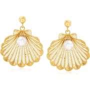 Elegant Italian Pearl Seashell Drop Earrings 18kt Gold