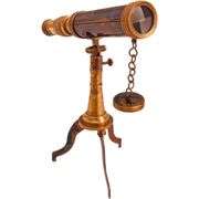 Vintage Nautical Brass Spyglass Telescope with Wooden Tripod Stand