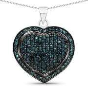 Blue Diamond Heart Sterling Silver Pendant