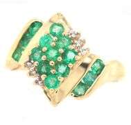 14kt Yellow gold emerald and diamond accent cluster ring