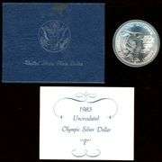 2 Different BU Commemorative Silver Dollars w/Box & CoA:  1983 & 1992