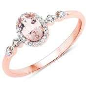 Genuine Morganite in White Diamond 10K Rose Gold Ring