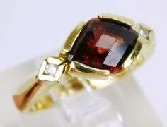 Vintage 14K Cushion Cut Garnet & Diamonds Ring, Size 5.75