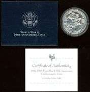 2 Different BU Commemorative Silver Dollars w/Box & CoA: WWII & White House