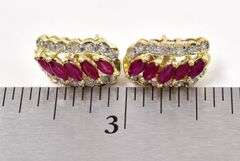 Brilliant 14K Yellow Gold Ruby Gemstone and Diamond Dangle Earrings